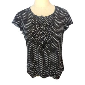 VTG Talbots Black and White Pure Silk Polka Dot Blouse 12